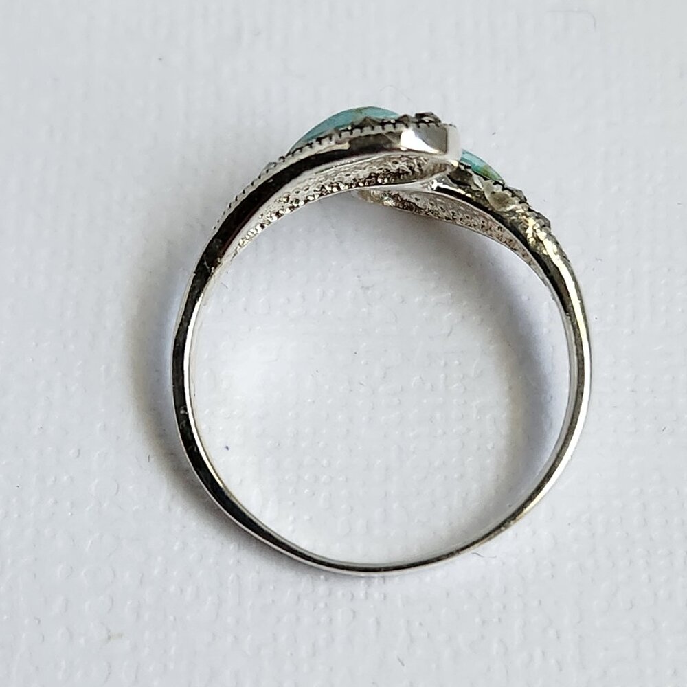 1990's Signed 925 Silver Classic Turquoise & Marcasite Ring Size 7 - Picture 7 of 12